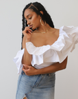 Dramatic Ruffle One Shoulder Top (White)