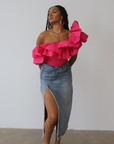 SIDE SPLIT MAXI DENIM SKIRT