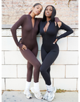 Mock Neck Front Zipper Seamless Jumpsuit