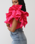 Dramatic Ruffle One Shoulder Top (Pink)