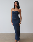 Stretch Denim Maxi Skirt and Bustier Set