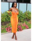 Orange Ombre Ruched Midi Dress