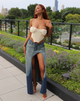 Ombre Denim High Split Skirt
