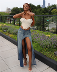 Ombre Denim High Split Skirt