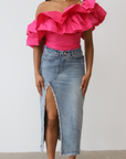 SIDE SPLIT MAXI DENIM SKIRT