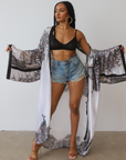 Posh Peacock Printed Kimono (Black)