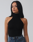 Black Sleeveless Turtleneck Top