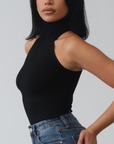 Black Sleeveless Turtleneck Top