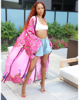 Posh Peacock Printed Kimono (Pink)
