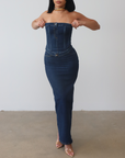 Stretch Denim Maxi Skirt and Bustier Set
