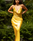 Soraya Satin Slash Slip Dress (Blood Orange)