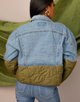 MIYA I JEAN GREEN PUFFER JACKET CROP JACKET