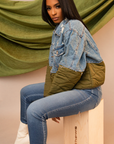 MIYA I JEAN GREEN PUFFER JACKET CROP JACKET