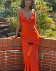Soraya Satin Slash Slip Dress (Chartreuse)