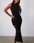 Masterpiece Ankle Maxi Dress with Drape Slits (Black)