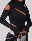 Aziz Front Cut Out Cold Shoulder Bodysuit