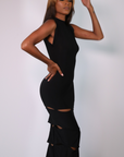 Masterpiece Ankle Maxi Dress with Drape Slits (Taupe)