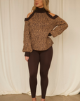 Leopard Brown Cold Shoulder Sweater