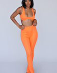 MILA I ORANGE RIBBED BRALETTE PANT SET