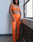 MILA I ORANGE RIBBED BRALETTE PANT SET