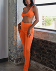 MILA I ORANGE RIBBED BRALETTE PANT SET