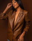 EVA I VEGAN LEATHER BLAZER (BROWN)