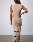 Masterpiece Ankle Maxi Dress with Drape Slits (Black)