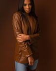 EVA I VEGAN LEATHER BLAZER (BROWN)