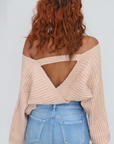 V Neck Open Back Sweater (Camel)