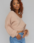 V Neck Open Back Sweater (Camel)