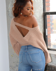 V Neck Open Back Sweater (Black)