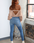 V Neck Open Back Sweater (Camel)