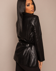EVA I VEGAN LEATHER BLAZER (BROWN)