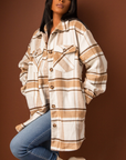CLAIRE I THICK PLAID SHACKET (BROWN)