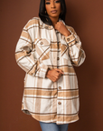 CLAIRE I THICK PLAID SHACKET (BROWN)