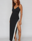 Black Maxi Dress with Diamond Drip Along Split