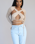 KERI I CUT OUT LONG SLEEVE TIE AROUND TOP