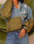 MIYA I JEAN GREEN PUFFER JACKET CROP JACKET