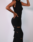 Masterpiece Ankle Maxi Dress with Drape Slits (Black)
