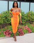 Orange Ombre Ruched Midi Dress