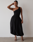 One shoulder Maxi Balloon Dress (Black)