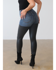 High Waist Vegan Leather Denim Pants