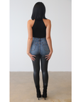 High Waist Vegan Leather Denim Pants