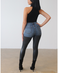 High Waist Vegan Leather Denim Pants