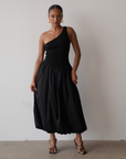 One shoulder Maxi Balloon Dress (Black)