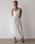 One shoulder Maxi Balloon Dress (White)