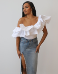 Dramatic Ruffle One Shoulder Top (White)