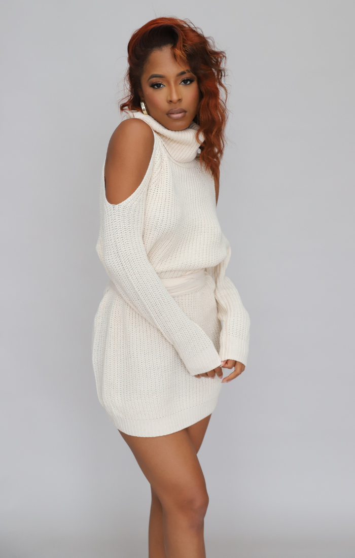 Cold Shoulder Sweater Dress (Cream)