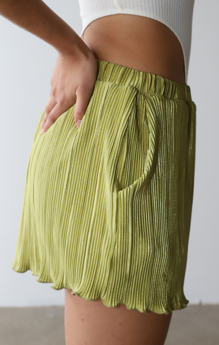 Lime Elastic Waist Shorts