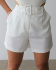 Belted White Shorts